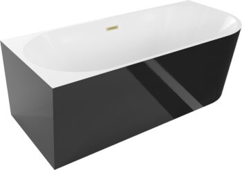 MEXEN/S - Mia voľne stojaca rohová vaňa ľavá 170 x 80, biela/čierna, sifón a prepad kartáčované zlato 52691708075L-55