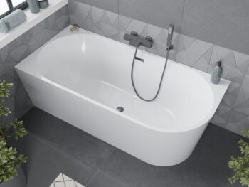 MEXEN/S - Mia voľne stojaca rohová vaňa ľavá 180 x 80, biela, sifón a prepad grafit kartáčovaná 52691808000L-66