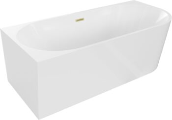 MEXEN/S - Mia voľne stojaca rohová vaňa ľavá 180 x 80, biela, sifón a prepad kartáčované zlato 52691808000L-55