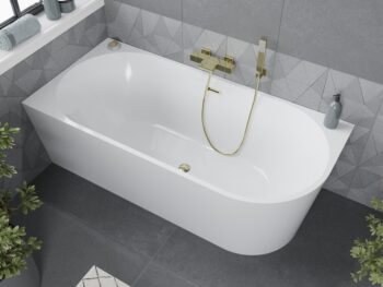 MEXEN/S - Mia voľne stojaca rohová vaňa ľavá 180 x 80, biela, sifón a prepad zlatá 52691808000L-50
