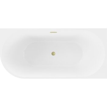 MEXEN/S - Mia voľne stojaca rohová vaňa pravá 150 x 75, biela, sifón a prepad kartáčované zlato 52691507500P-55