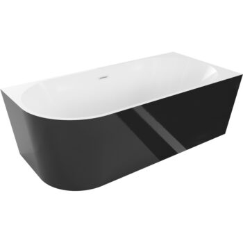 MEXEN/S - Mia voľne stojaca rohová vaňa pravá 160 x 80, biela/čierna, sifón a prepad biela 52691608075P-20