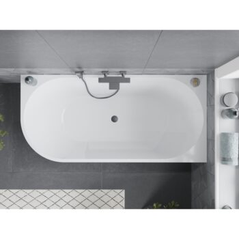 MEXEN/S - Mia voľne stojaca rohová vaňa pravá 160 x 80, biela/čierna, sifón a prepad grafit metal 52691608075P-95