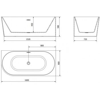 MEXEN/S - Mia voľne stojaca rohová vaňa pravá 160 x 80, biela/čierna, sifón a prepad grafit metal 52691608075P-95