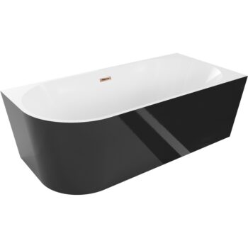 MEXEN/S - Mia voľne stojaca rohová vaňa pravá 160 x 80, biela/čierna, sifón a prepad ružové zlato 52691608075P-60