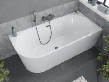 MEXEN/S - Mia voľne stojaca rohová vaňa pravá 170 x 80, biela, sifón a prepad grafit metal 52691708000P-95