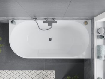 MEXEN/S - Mia voľne stojaca rohová vaňa pravá 170 x 80, biela, sifón a prepad grafit metal 52691708000P-95