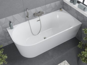 MEXEN/S - Mia voľne stojaca rohová vaňa pravá 170 x 80, biela, sifón a prepad nikel kartáčovaná 52691708000P-97