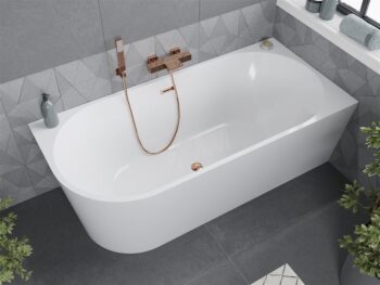 MEXEN/S - Mia voľne stojaca rohová vaňa pravá 170 x 80, biela, sifón a prepad ružové zlato 52691708000P-60