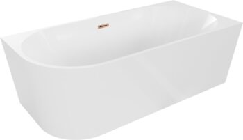 MEXEN/S - Mia voľne stojaca rohová vaňa pravá 170 x 80, biela, sifón a prepad ružové zlato 52691708000P-60