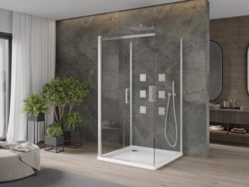 MEXEN/S - OMEGA sprchovací kút 3-stenný 100x100, transparent, chróm + vanička vrátane sifónu 825-100-100-01-00-3s-4010