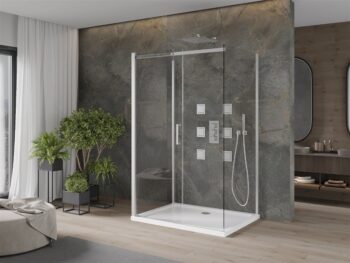 MEXEN/S - OMEGA sprchovací kút 3-stenný 100x90, transparent, chróm + vanička vrátane sifónu 825-100-090-01-00-3s-4010