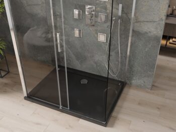 MEXEN/S - OMEGA sprchovací kút 3-stenný 140x100, transparent, chróm + vanička vrátane sifónu 825-140-100-01-00-3s-4070