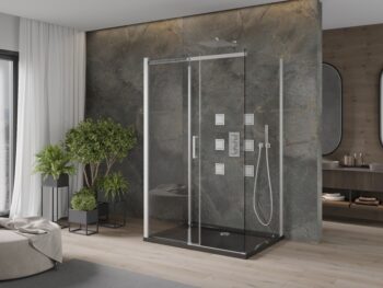 MEXEN/S - OMEGA sprchovací kút 3-stenný 140x80, transparent, chróm + vanička vrátane sifónu 825-140-080-01-00-3s-4070