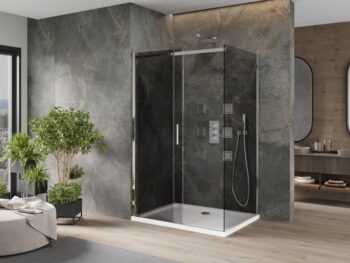 MEXEN/S - Omega sprchovací kút 110 x 70, grafit, chróm + vanička vrátane sifónu 825-110-070-01-40-4010