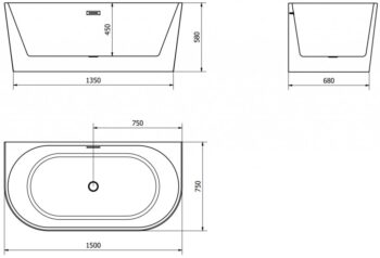 MEXEN/S - Oval vaňa voľne stojaca 150 x 75, biela, sifón a prepad chróm 52671507500-01