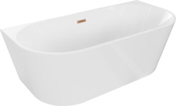 MEXEN/S - Oval vaňa voľne stojaca nástenná 150 x 75, biela, sifón a prepad meď kartáčovaná 52671507500-65