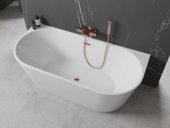 MEXEN/S - Oval vaňa voľne stojaca nástenná 150 x 75, biela, sifón a prepad ružové zlato 52671507500-60