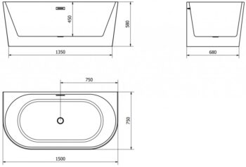 MEXEN/S - Oval vaňa voľne stojaca nástenná 150 x 75, biela, sifón a prepad zlatá 52671507500-50