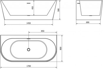 MEXEN/S - Oval+ voľne stojaca vaňa przyścienna 170 x 80, biela, sifón a prepad čierna 52681708000-70
