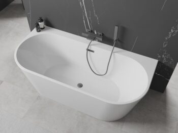 MEXEN/S - Oval+ voľne stojaca vaňa przyścienna 170 x 80, biela, sifón a prepad grafit metal 52681708000-95