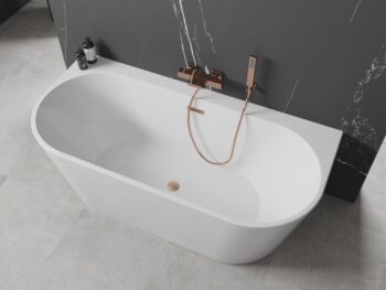 MEXEN/S - Oval+ voľne stojaca vaňa przyścienna 170 x 80, biela, sifón a prepad meď kartáčovaná 52681708000-65