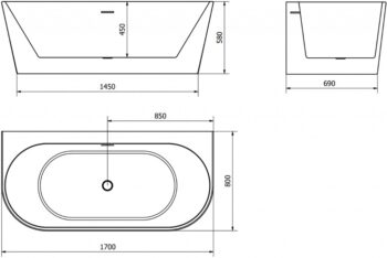 MEXEN/S - Oval+ voľne stojaca vaňa przyścienna 170 x 80, biela, sifón a prepad nikel kartáčovaná 52681708000-97