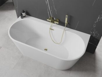 MEXEN/S - Oval+ voľne stojaca vaňa przyścienna 170 x 80, biela, sifón a prepad zlatá 52681708000-50