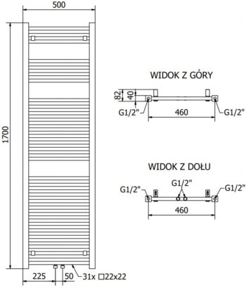 MEXEN/S - Plutón radiátor + vykurovacia tyč 1700 x 500 mm, 900 W, čierna W106-1700-500-2900-70