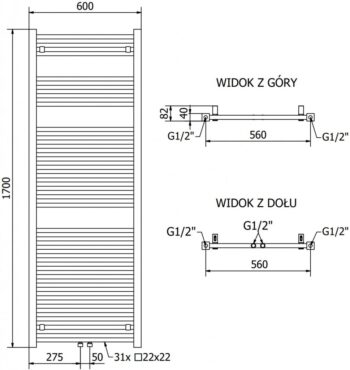MEXEN/S - Plutón radiátor + vykurovacia tyč 1700 x 600 mm, 900 W, čierna W106-1700-600-2900-70