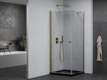MEXEN/S - Pretória sprchovací kút 70x70, transparent, zlatá + sprchová vanička vrátane sifónu 852-070-070-50-00-4070G