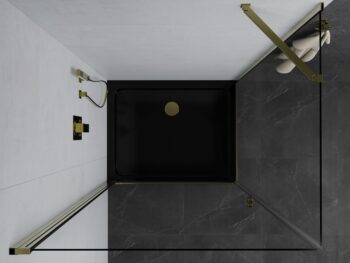 MEXEN/S - Pretória sprchovací kút 70x80, transparent, zlatá + sprchová vanička vrátane sifónu 852-070-080-50-00-4070G