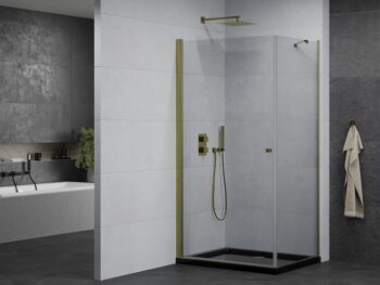 MEXEN/S - Pretória sprchovací kút 80x70, transparent, zlatá + sprchová vanička vrátane sifónu 852-080-070-50-00-4070G