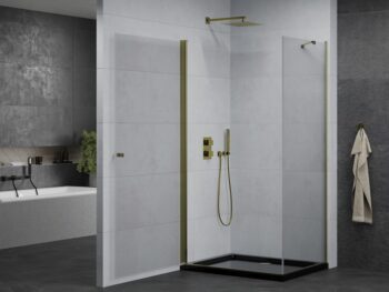 MEXEN/S - Pretória sprchovací kút 80x70, transparent, zlatá + sprchová vanička vrátane sifónu 852-080-070-50-00-4070G