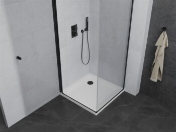 MEXEN/S - Pretória sprchovací kút 80x80, transparent, čierna + sprchová vanička vrátane sifónu 852-080-080-70-00-4010B