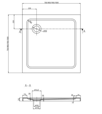 MEXEN/S - Pretória sprchovací kút 80x80, transparent, čierna + sprchová vanička vrátane sifónu 852-080-080-70-00-4070B