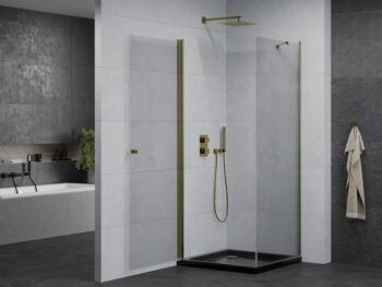 MEXEN/S - Pretória sprchovací kút 80x80, transparent, zlatá + sprchová vanička vrátane sifónu 852-080-080-50-00-4070G