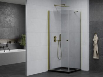 MEXEN/S - Pretória sprchovací kút 80x80, transparent, zlatá + sprchová vanička vrátane sifónu 852-080-080-50-00-4070G