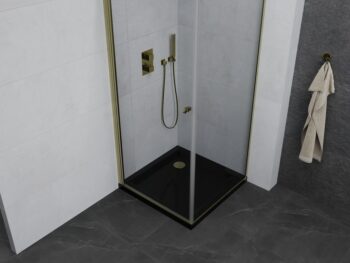 MEXEN/S - Pretória sprchovací kút 80x80, transparent, zlatá + sprchová vanička vrátane sifónu 852-080-080-50-00-4070G