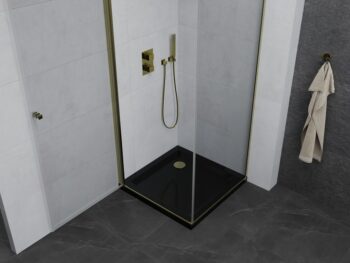 MEXEN/S - Pretória sprchovací kút 80x80, transparent, zlatá + sprchová vanička vrátane sifónu 852-080-080-50-00-4070G