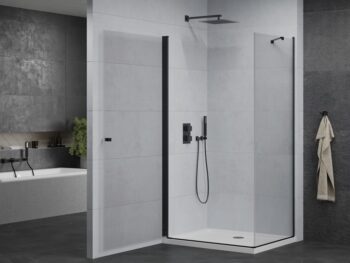 MEXEN/S - Pretória sprchovací kút 80x90, transparent, čierna + sprchová vanička vrátane sifónu 852-080-090-70-00-4010B