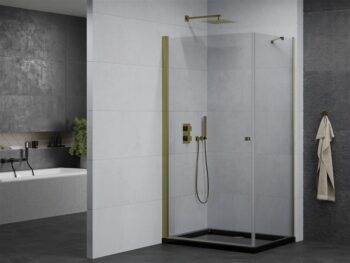 MEXEN/S - Pretória sprchovací kút 80x90, transparent, zlatá + sprchová vanička vrátane sifónu 852-080-090-50-00-4070G