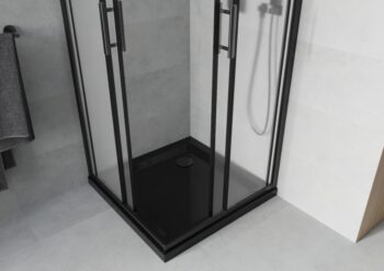 MEXEN/S - Rio sprchovací kút 70x70, dekor, čierna + vanička so sifónom 860-070-070-70-30-4070B