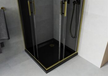 MEXEN/S - Rio sprchovací kút 70x70, grafit, zlato + vanička so sifónom 860-070-070-50-40-4070G