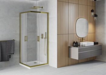 MEXEN/S - Rio sprchovací kút štvorec 70x70, dekor, zlatá + biela vanička so sifónom 860-070-070-50-30-4010G