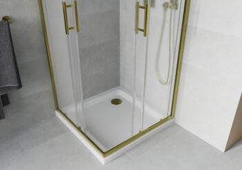 MEXEN/S - Rio sprchovací kút štvorec 70x70, dekor, zlatá + biela vanička so sifónom 860-070-070-50-30-4010G