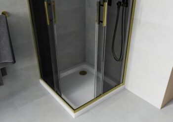 MEXEN/S - Rio sprchovací kút štvorec 70x70, grafit, zlatá + biela vanička so sifónom 860-070-070-50-40-4010G