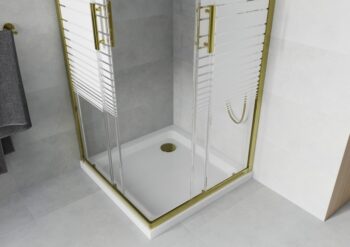MEXEN/S - Rio sprchovací kút štvorec 70x70, pruhy, zlatá + biela vanička so sifónom 860-070-070-50-20-4010G