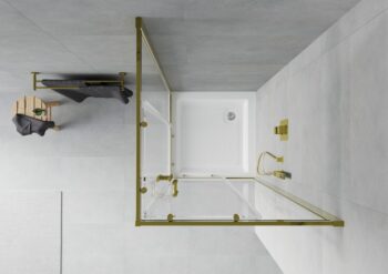MEXEN/S - Rio sprchovací kút štvorec 80 x 80, transparent, zlato + vanička Rio vrátane výpuste 860-080-080-50-00-4510
