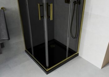 MEXEN/S - Rio sprchovací kút štvorec 80x80, grafit, zlatá + čierna vanička so sifónom 860-080-080-50-40-4070G